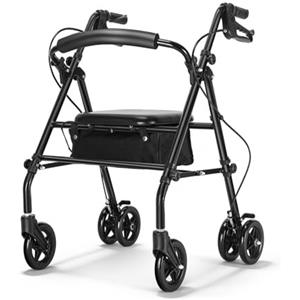 ByteTecpeak R5 Deambulatore pieghevole ultraleggero (con sedile) - per anziani, struttura stabile in acciaio al carbonio, regolazione dell'altezza, sistema di freno/parcheggio, adatto a terreni interni ed esterni