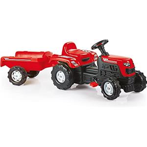 Dolu Ranchero Trattore cavalcabile per bambini con rimorchio, trattore a pedali con rimorchio per bambini dai 3 anni in su, giocattolo ideale per interni ed esterni - rosso