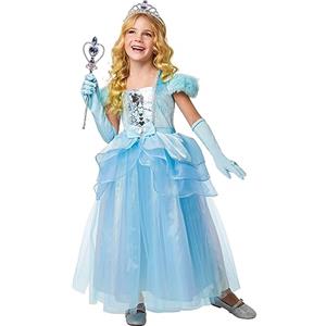 Rubie's Rubies Costume Principessa Blue Princess per bambina, abito da principessa blu con organza, Tiara e guanti, originale, ideale per Halloween, Natale, carnevale e compleanno