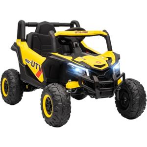 AIYAPLAY UTV Elettrico 12V Telecomando 2,4G USB Giallo | Buggy elettrico per bambini, avvio lento, sistema di sospensione, luci, musica, per ragazzi e ragazze dai 3-5 anni