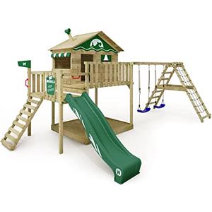 Wickey Gioco da giardino WICKEY Smart Ocean con altalena e scivolo verde, struttura da esterno per bambini con sabbiera, scaletta e accessori da gioco