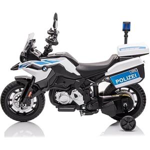Indalchess Moto elettrica bambini 12v BMW-F850 GS Polizia MC, 2X12V, Bianca-Blu, da 2 a 7 anni