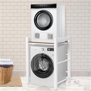 AYDFUORT Supporto Asciugatrice Sopra Lavatrice, Mobile Lavatrice Asciugatrice 3 Regolabili in Altezza, Scaffale Lavatrice Portata 350 kg, Base Per Lavatrice Ideale Per Bagno (Bianco, 75x65x105cm)