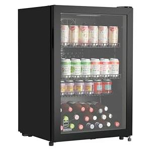 METRO Professional Mini Frigo per Bevande GSC2125B Con Porta in Vetro, 220-240V, 3 Ripiani Regolabili, Frigo Bar Silenzioso con Serratura, Frigo Da Ufficio, Bar, Gastronomia (Nero, 118 L)