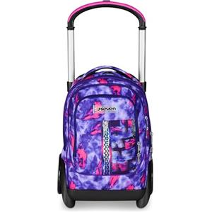 Seven Trolley Scuola Sganciabile Tyre, Viola, Zaino Con Carrello Sganciabile Da 40 L, Maxi Ruote e Crossover System, Maneggevole e Resistente, Scuola Elementare e Media, Zaino Bambina