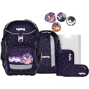 ergobag pack set Zaino scolastico ergonomico e flessibile, 6 pezzi, per la prima elementare StargazBear - Lilla