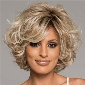 WYRMB Parrucche corte ricce bionde da donna con riga laterale parrucche a strati soffici parrucche ricci naturali per donne capelli resistenti al calore parrucche complete a strato corto frangia capelli