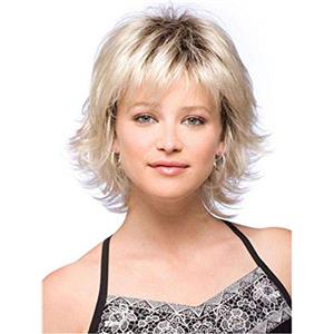 ZDWIGS Parrucca sintetica Matte Matte Loose Curl Layered parrucca taglio di capelli a strati, Breve luce luce d'oro d'oro sintetico capelli delle donne capelli comodi capelli biondi morbidi e soffici,A
