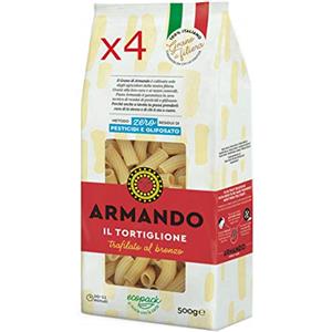ARMANDO X4 PASTA ARMANDO IL TORTIGLIONE DI SEMOLA DI GRANO DURO ITALIANO - TRAFILATA AL BRONZO - ZERO RESIDUI DI PESTICIDI E GLIFOSATO (4 X 500gr)