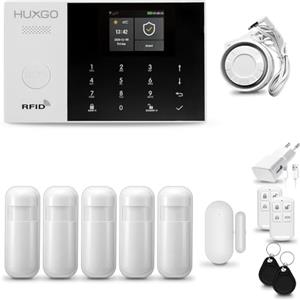 HUXGO® HXA005 Sistema di allarme casa senza fili con sirena WiFi + GSM | Antifurto casa kit con 1x sensori di allarme per finestre/portes, 5x rilevatori di movimento |TUYA Smartlife App