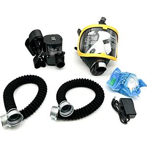 Toplionace Maschera per Respiratore di Sicurezza - Sistema di Respirazione a Spruzzo Portatile con Maschera Antigas Alimentata ad Aria Alimentata a Flusso Costante Elettrico (Giallo)