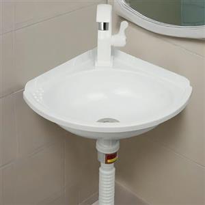 LLXNQ026 Lavandini Angolari da Bagno in plastica,Lavello ad angolo Montaggio a Parete Piccolo con Rubinetto Lavandino a Una Vasca per Camper E Roulotte Senza Foratura Lavello Cucina