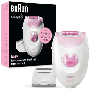Braun Silk-Épil 3 Epilatore Elettrico Donna con Cavo per Epilazione, Pelle Liscia per Settimane, con Testina per Rasoio Donna e Cappuccio Rifinitore, 3-031, Rosa