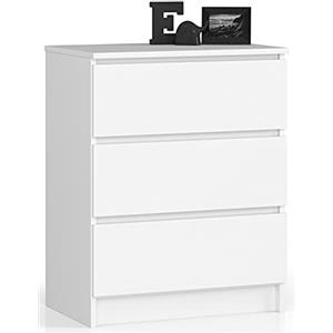AKORD Cassettiera K60 con 3 Cassetti | Credenza Alta | Moderna Mobiletto per Soggiorno Sala da Pranzo Camera da Letto Corridoio Bagno | Armadio Cameretta | 60x77x40 cm 25 kg Bianco/Bianco