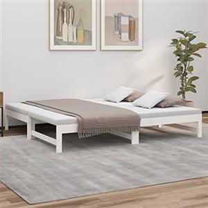 Homgoday Divano letto estraibile, convertibile in letto singolo, Divan matrimoniale in legno, struttura in legno massello di pino bianco 2 x (75 x 190) cm