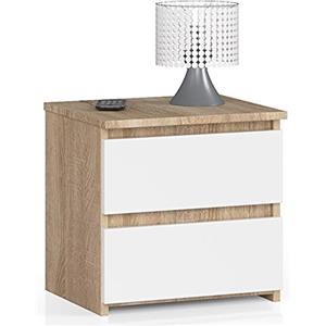 AKORD | Comodini Picolo con 2 Cassetti | Armadio Camera da Letto | Cassettiera Scrivania | Salvaspazio | 40 x 40 x 35 cm | 16mm Pannello laminato | Rovere Sonoma & Bianco Frontale