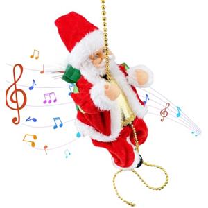 Yaztauho Ornamento di Babbo Natale con Corda da Arrampicata | Decorazione Musicale Natalizia con Luce,Decorazione da Parete per Interni | per Natale Casa Esterno Porta Giardino Albero Finestra