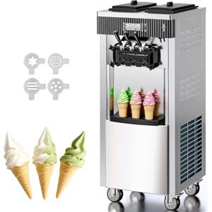 ZHIMAI Macchina per Gelato Commerciale 20-28L/h 2200W 3 Sapori, Macchina Gelato Soft Professionale,Pannello LED per Pulizia Automatica, Refrigerazione Notte, per Yogurt Caffè Snack-Bar