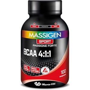 MASSIGEN Mass Sport BCAA 4:1:1, 100 Compresse, Integratore di Aminoacidi Ramificati AjiPure® con Vitamina B6, Supporto per Muscoli e Recupero, Senza Glutine e Lattosio
