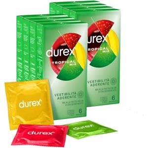 Durex Tropical Preservativi Aromatizzati alla Frutta (53 mm) Gusto: Banana, Mela, Fragola e Arancia - 48 Profilattici (2 confezioni da 24pz), Vestibilità Aderente