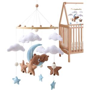 Generico Giostrina Bear - Culla rilassante, giostrina con rotazione musicale, morbida decorazione per culla | Giocattolo calmante per passeggino per la cameretta dei bambini, decorazione per la camera da
