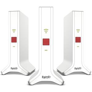 FRITZ! Mesh Wi-Fi Set 4200, Confezione da 3 FRITZ! Repeater 3000AX, Soluzione Mesh fino a 6 stanze, WiFi 6 Triband fino a 4.200 Mbps, 2 LAN Gigabit, interfaccia in Italiano