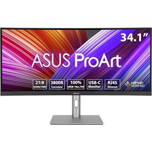ASUS PROART DISPLAY PA34VCNV, Monitor Professionale Curvo da 34" IPS, Nero | ( 3440 x 1440), 21:9, Curvatura 3800R, 100% sRGB, Colori ΔE < 2, Calman, Docking USB-C PD 96W, RJ45