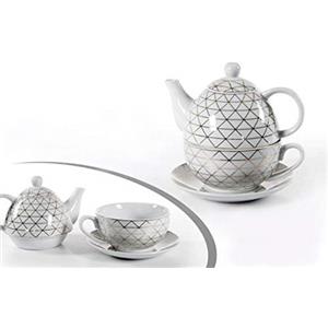 Gicos Set thè Tazza con teiera e piattino in Porcellana Decorato Oro 15,5+13,5 CM ELA-780714