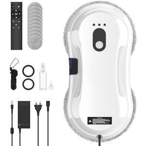 SWBSLL Robot Lavavetri, 5600Pa Lavavetri Automatico Ultra-Sottile (7.5cm) con Nebulizzatore d'Acqua, Navigazione Intelligente, 3 Modalità, Protezione UPS, Telecomando e 10 Panni, per Vetrate e Piastrelle