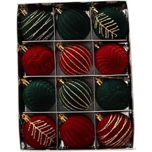 MLordoarf Set di 12 palline floccate, in velluto vintage rosso e oro, decorazione per albero di Natale floccata bordeaux, grandi palline decorative infrangibili da appendere per ghirlande natalizie