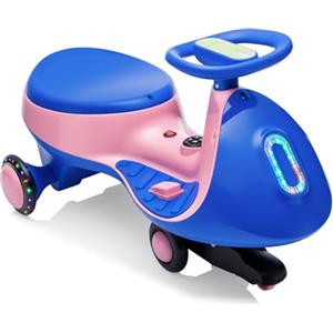 LALAHO Macchina Elettrica Per Bambini 12 V con Pedale, Auto Elettrica con 2 Velocità, Luci LED, Bluetooth, Protezione Antiribaltamento, 3 Anni in su (Blu-rosa)