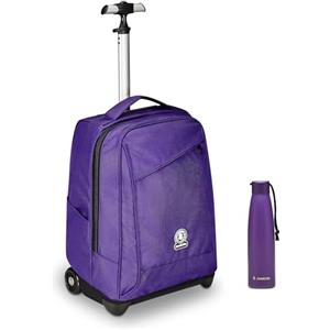 Invicta Trolley Scuola Benin Solid, Viola, 2 in 1, Con Spallacci Uso Zaino, Tasca porta Borraccia e Porta Laptop, Scuola & Viaggio, Ragazzi + Invicta Borraccia, Viola, Borraccia Te