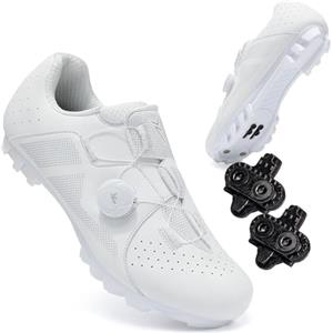 Treer Scarpe MTB Uomo con 4 Buchi Blocco Pedale 37-48EU (Unisex) Estate Scarpe Ciclismo Uomo Donna Equitazione MTB da Ciclismo da Bici (Bianco,46)