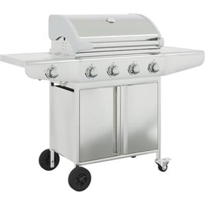 vidaXL Griglia Barbecue a Gas con 5 Bruciatori Argento in Acciaio