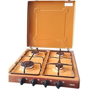 Lar.el Fornello a Gas Valvolato Portatile 4 Fuochi da Appoggio, Colore Marrone, Alimentazione GPL e Metano, Cucina per Campeggio, Camper e Outdoor