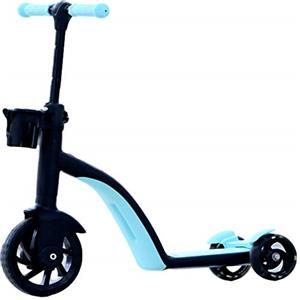 HYGGCY 3 in 1 Bambino Scooter, Ragazze Bambine 3 Calcio Rotella Scooter, Altezza Regolabile Extra Largo PU Lampeggiante Ruote Scooter per Bambini da 2 a 8 Anni,Blu