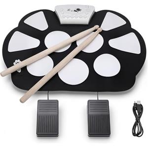Agatige Batteria Elettronica, Batteria Arrotolabile Batteria Elettrica Portatile a 9 Pad con Bastoncini e Pedale e Cavo USB per Bambini, Studenti, Principianti, Appassionati