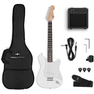 gear4music VISIONSTRING Kids Chitarra elettrica 3/4 con amplificatore per principianti Bianco