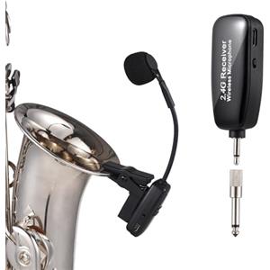 summina Microfono senza fili per Sax 2.4G Riduzione del Rumore Spettacoli Palcoscenico per Strumenti Musicali, Ricevitore e Trasmettitore Wireless per Sassofone/Tromba/Trombone/Clarinetto