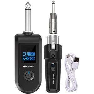 Generico Trasmettitore Ricevitore X.L.R Wireless - 2.4GHz Ricaricabile 10 Canalì Microfono Dinamico | Adattatore Mixer Audio Chitarra Elettrica Basso per Chitarristi Musicisti | Bassa Latenza, Portata 50m