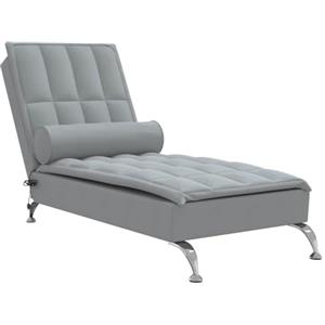 vidaXL Chaise Longue Massaggi Cuscino a Rullo Grigio Chiaro in Tessuto