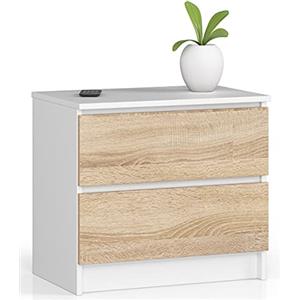 AKORD | Cassettiera K60 a 2 Cassetti | Moderna Mobiletto per Soggiorno Sala da Pranzo Camera da Letto Corridoio Bagno | Armadio Cameretta | 60x55x40 cm | Bianco/Rovere Sonoma