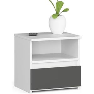 AKORD | Comodino Piccolo con un Cassetto e un Ripiano | Armadio Camera da Letto | Cassettiera Scrivania | Salvaspazio | 40x40x35 cm | 16mm Pannello laminato | Bianco & Grigio Grafite Frontale