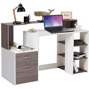 BAKAJI Scrivania in Legno Melaminico Grigio Rovere con Cassetto e Mobiletto per Casa e Ufficio