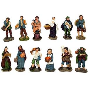 Aurora Store Set 12 Pastori in Resina 9 cm Presepe Classico Statuine in Personaggi Assortiti dipinte a Mano Personaggi Mestieri Contadini Figure Diverse