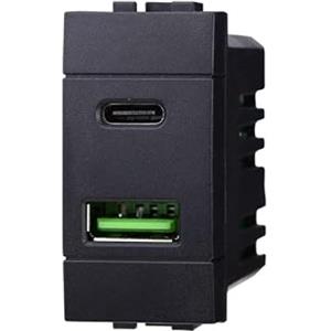 ETTROIT MODULI PRESE INTERRUTTORI SHUCKO PULSANTI TV DIMMER COMPATIBILE SERIE LIVING NERI - ETTROIT (PRESA USB DOPPIA)