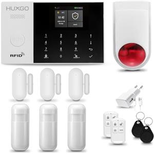 HUXGO® HXA005 Antifurto casa wireless WiFi + GSM con radio sirena solare| Kit allarme casa senza fili: 3x rilevatori di movimento, 3x sensori di allarme per finestre/porte | Per Casa, Appartamento