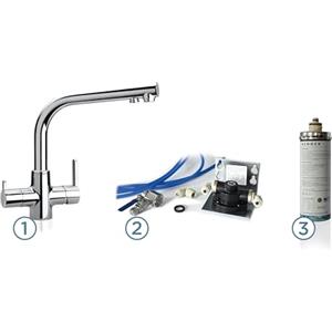 SCHOCK | Aquapura 3x1 Kit Completo con Miscelatore 3 vie Cromato, Kit Installazione, Microfiltro Aquapura a Carboni Attivi