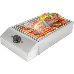 CHFUNE Barbecue elettrico da 2600 W, con griglia in acciaio inox, griglia elettrica commerciale, 54 cm, rivestimento antiaderente, termostato regolabile, vassoio raccogli grasso per 5-10 persone