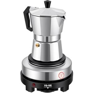 ACROSSPART Caffettiera elettrica, Moka con piastra elettrica riscaldante, Macchina da caffè espresso piccola, Temperatura regolabile per campeggio (3 tazze)